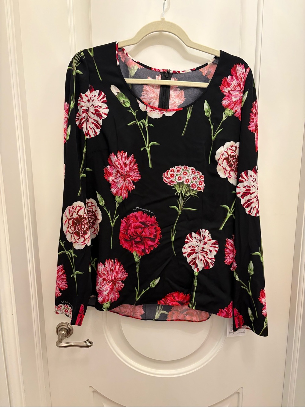 Dolce & Gabbana Black Long-Sleeve Top with Pink Floral Print